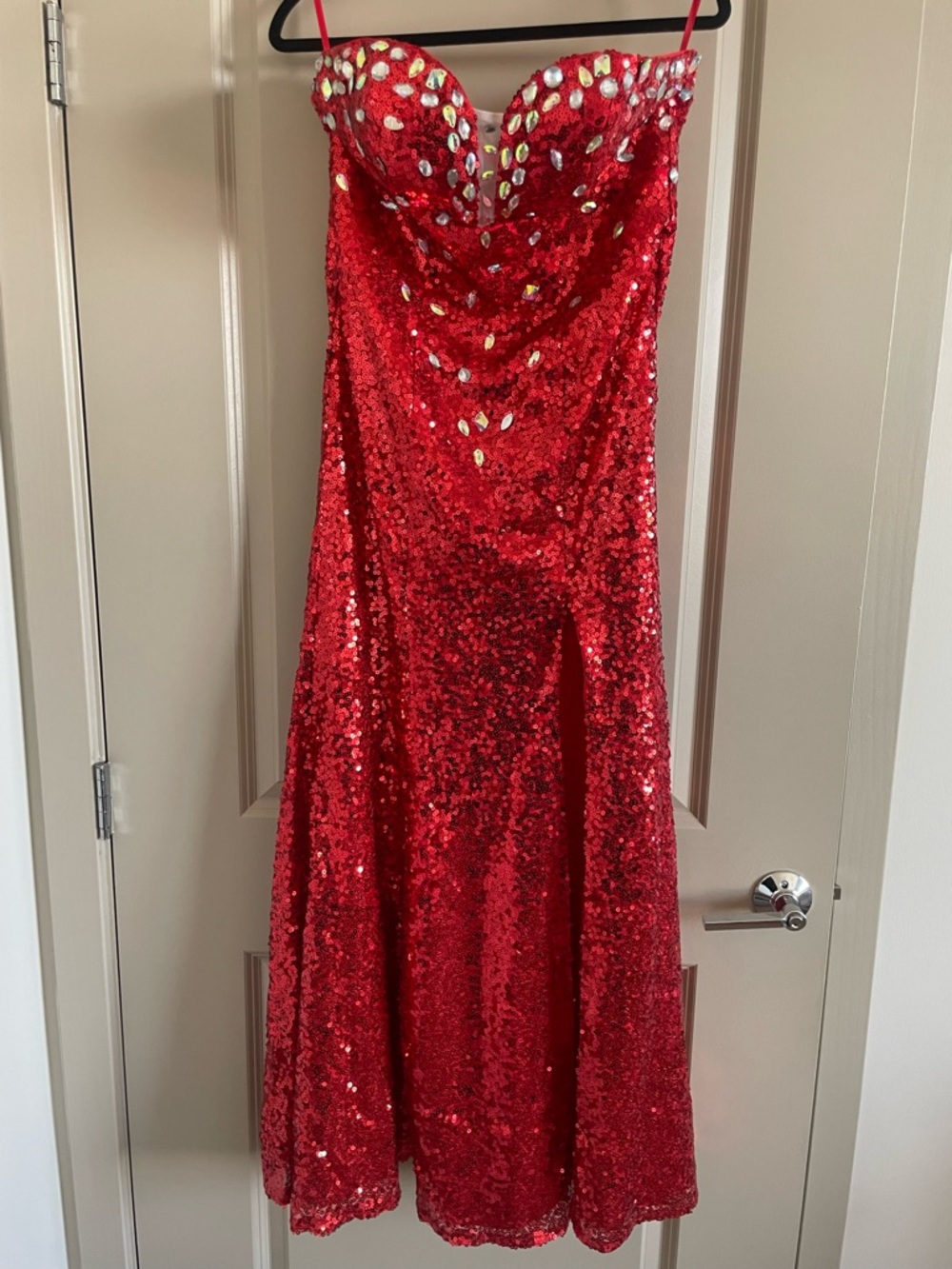 Grace Karin Red Sequin Strapless Dress with Jewel Embellishments